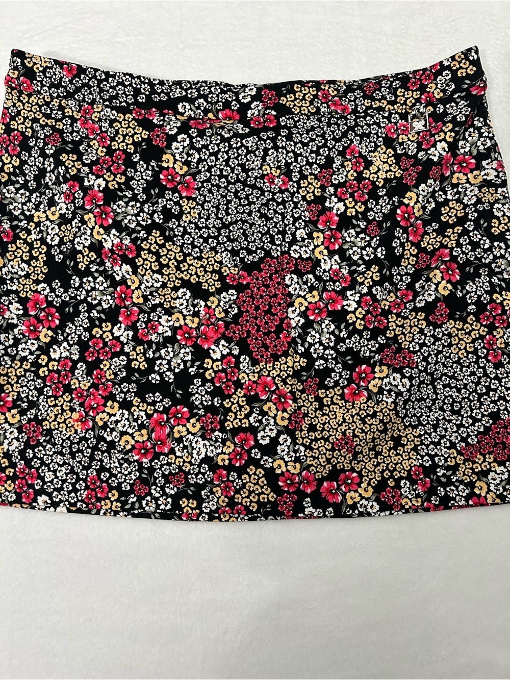 Rafaella Black Floral Mini Skirt with Pink & Yellow Blossoms
